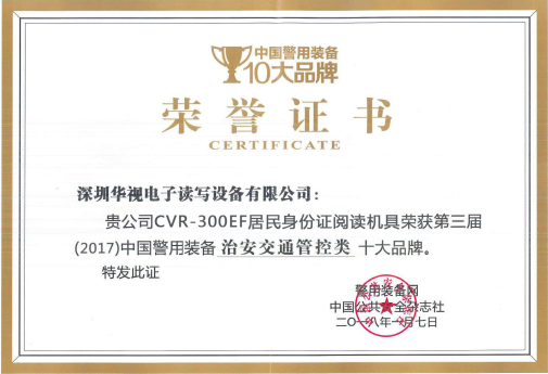 十大品牌榮譽(yù)證書(shū)